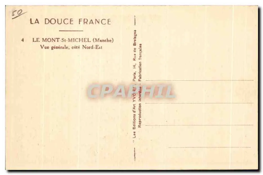 Mont Saint-Michel — Allgemeiner Blick, Nord-Ost-Seite — Les Éditions d'Art Yvon, Paris - Rückseite