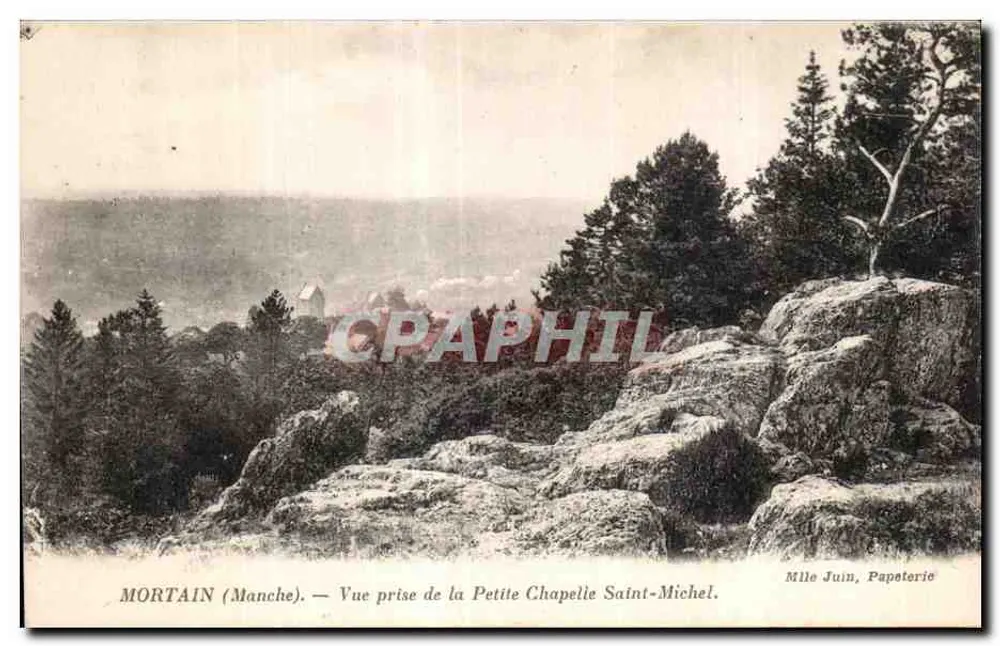 Mortain (Manche) — Blick vom kleinen Kapellchen Saint-Michel — Mlle Juin, Papeterie - Vorderseite