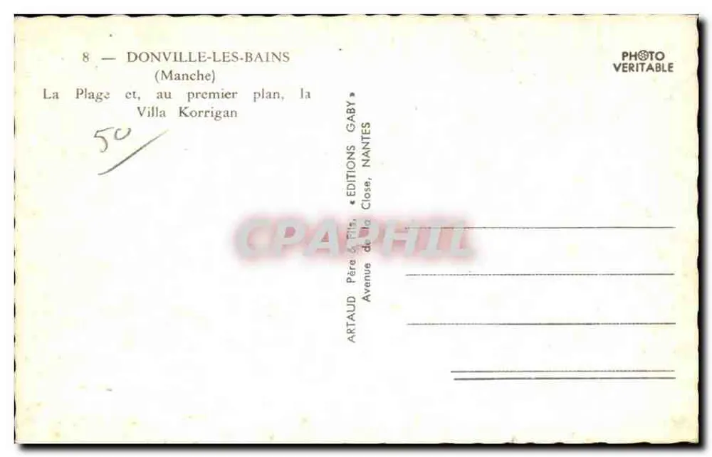Donville-les-Bains — Die Strände und das Hotel Korrigans — Verlag Artaud, Nantes - Rückseite