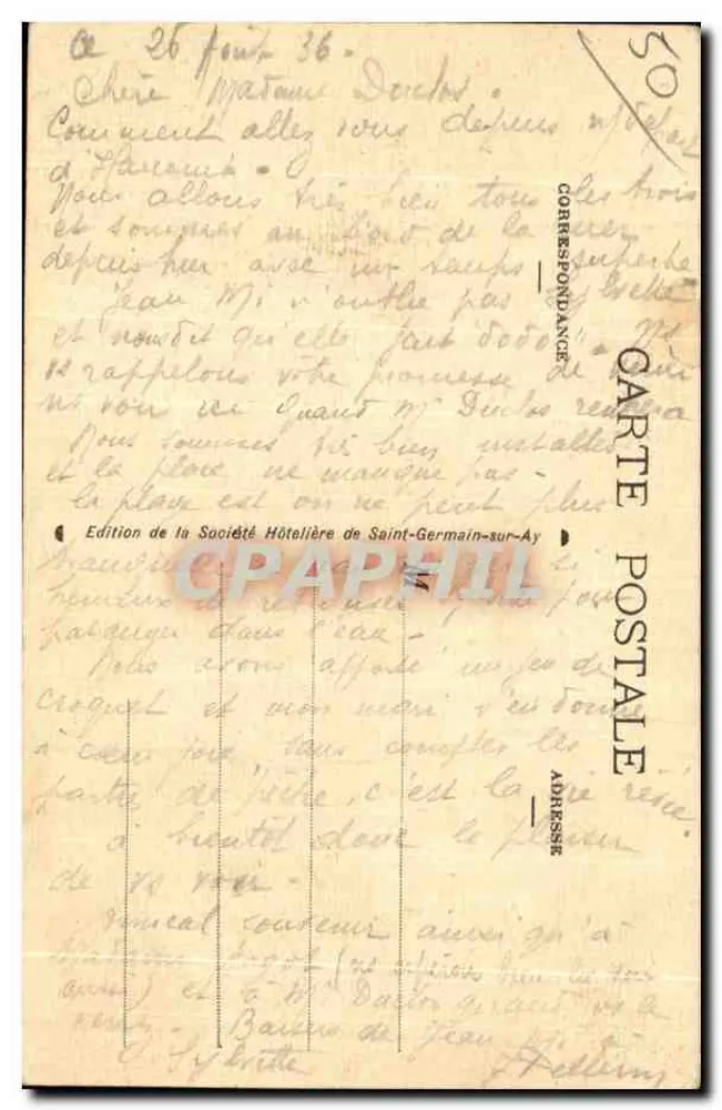 Saint-Germain-sur-Ay — Der Pont du Vieux Moulin und der Corps de Garde — Ausgabe der Hoteliersgesellschaft Saint-Germain-sur-Ay - Rückseite
