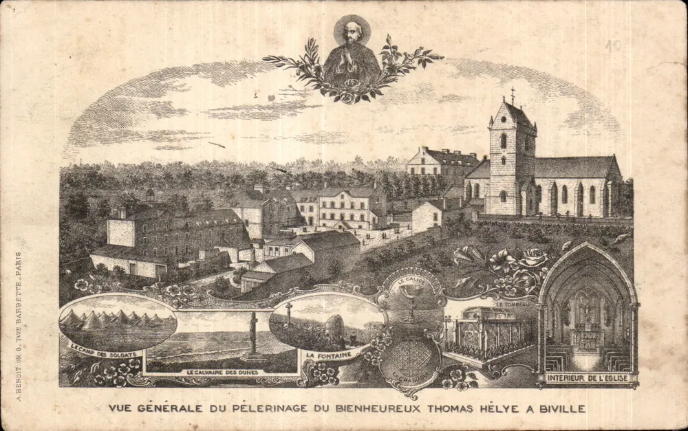 Vue générale du pèlerinage du bienheureux Thomas Hélye à Biville — éditeur A. Benot & Cie, Rue Barbette, Paris, n°10 - Vorderseite