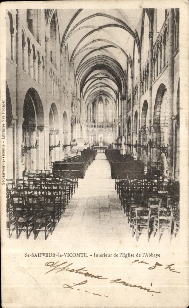 St-SAUVEUR-le-VICOMTE — Innenansicht der Abteikirche — Librairie Vve Prosper - Vorderseite