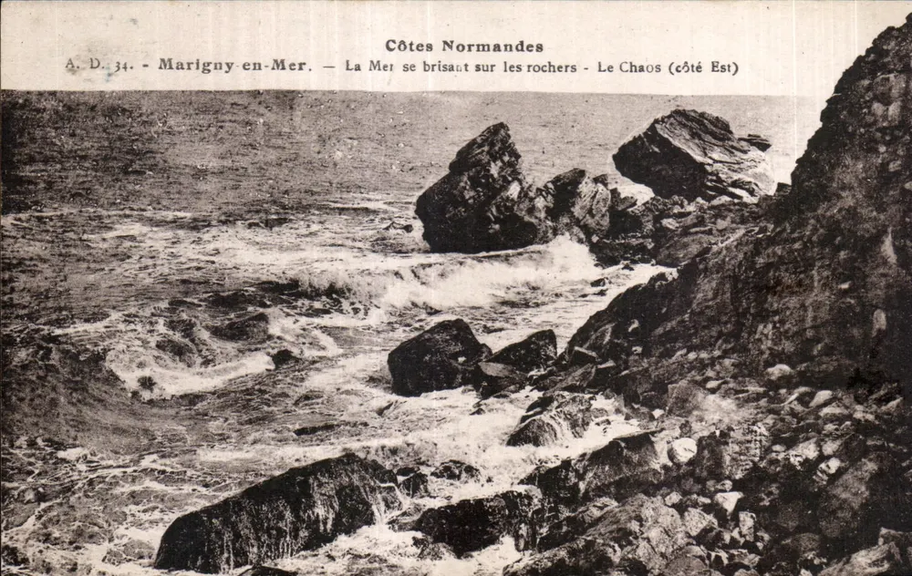 Marigny-en-Mer — Die See, die an den Felsen bricht - Der Chaos (Ostseite) — A. D. 34 — Normandische Küste - Vorderseite