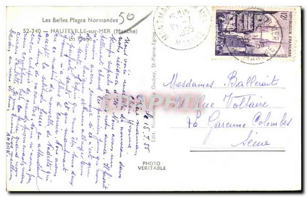 As Belas Praias Normandas — Hauteville-sur-Mer (Manche) — Edit. St-Pierre-Eglise - Verso
