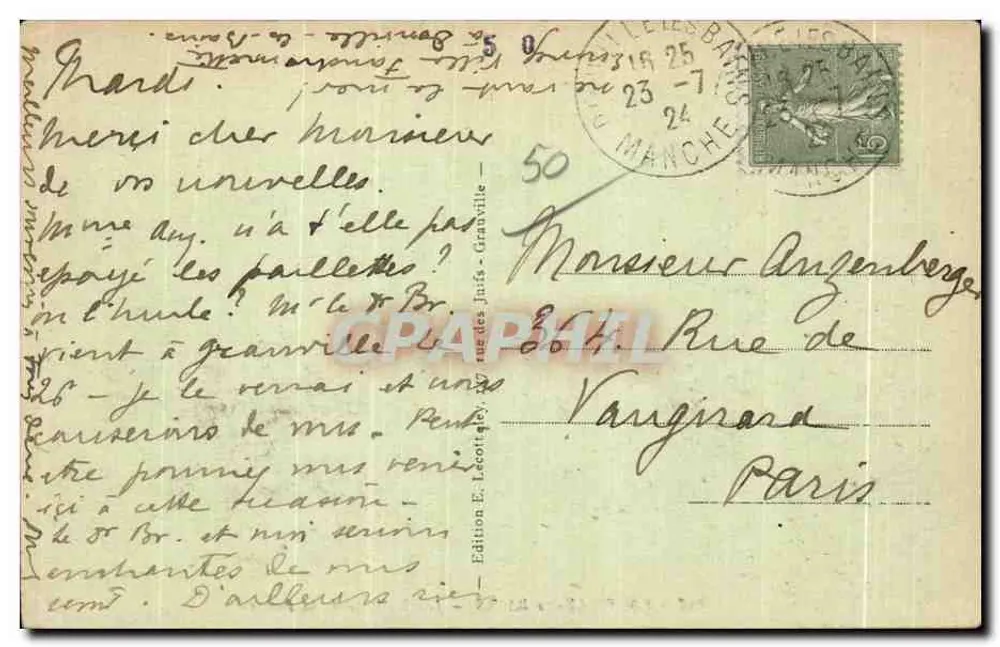 Donville-les-Bains — Les Rochers de la Plage — Edition E. Lécorigey, n°426 - Rückseite