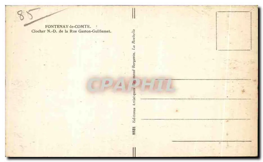 Fontenay-le-Comte — Turm der Rue Gaston-Guillemet — Éditions Artistiques Raymond Bergent - Rückseite