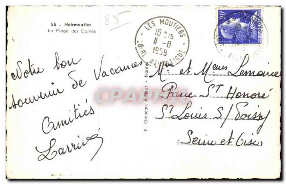 A Praia das Damas — Noirmoutier — editor F. Chapeau, Nantes, n°56 - Verso