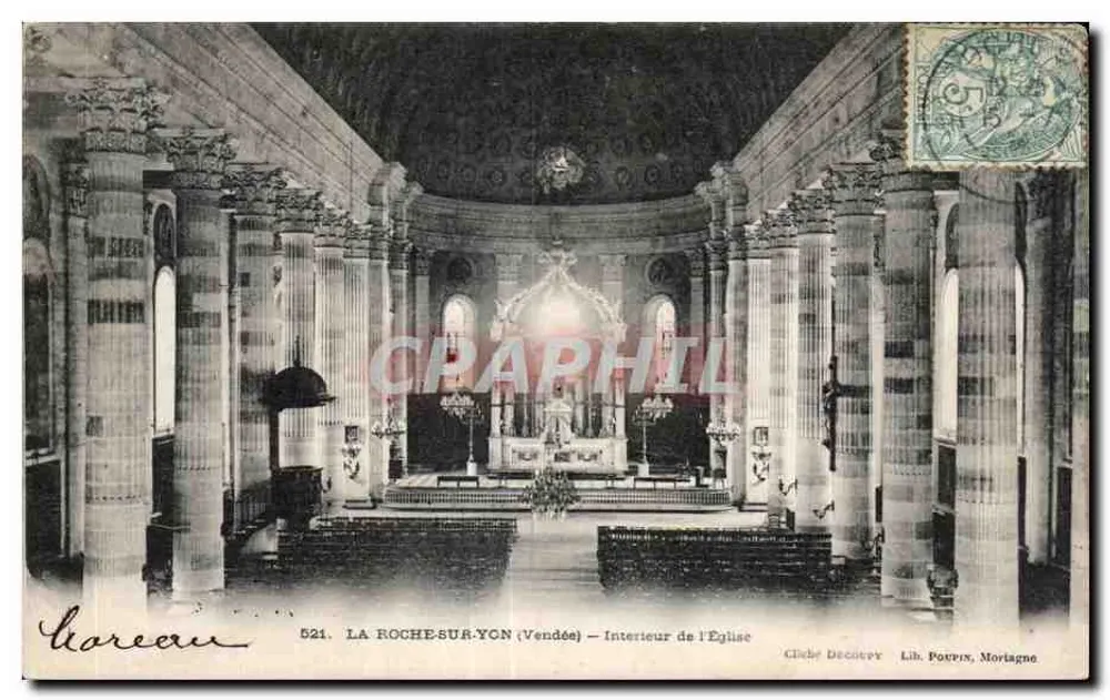 LA ROCHE-SUR-YON (Vendée) — Innenansicht der Kirche — Cliché Decotey, Lib. Pourin, Mortagne - Vorderseite