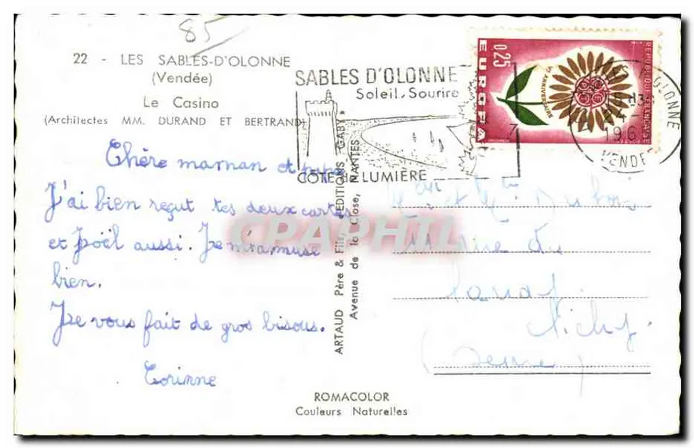 Casino de Les Sables-d'Olonne — Ansicht des Gebäudes und Gartens — Verlag ARTAUD & FILS - Rückseite