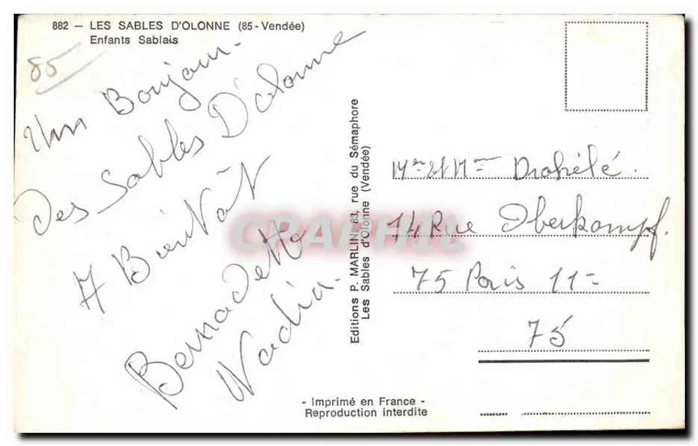Crianças Sablais — Les Sables d'Olonne (85-Vendée) — Edições P. MARLIN - Verso