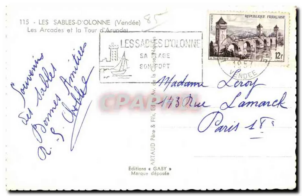 Les Sables-d'Olonne — Les Arcades et la Tour d'Arundel — Éditions Gaby - Rückseite