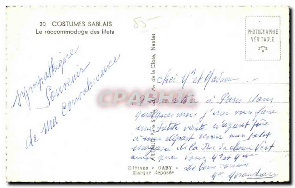 Tres bailarinas con trajes sablais — Ediciones Gaby, Nantes — n° 20 - Reverso