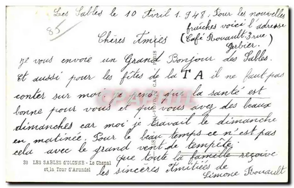 Les Sables-d'Olonne — Ansicht des Hafens mit Leuchtturm und Boot — Verlag Cap - Rückseite