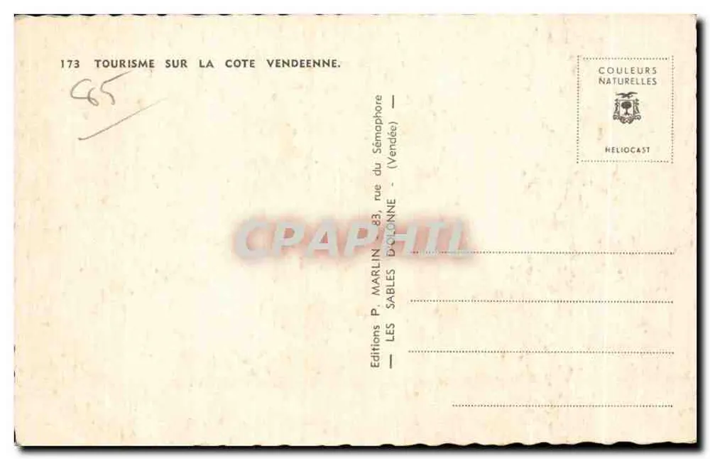 Touristische Karte — Die Vendée-Küste — Editions P. Marlin, Les Sables-d'Olonne - Rückseite