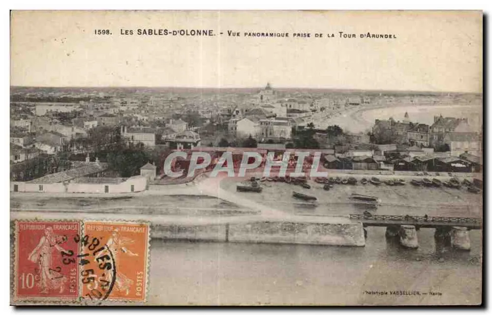 Les Sables-d'Olonne — Panoramablick von der Arundel-Turm — phototypie Vabellier, Nantes - Vorderseite