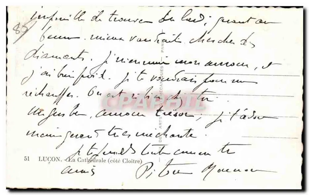 Luçon — A Catedral (lado do Claustro) — Editor A.P. (nº 51) - Verso