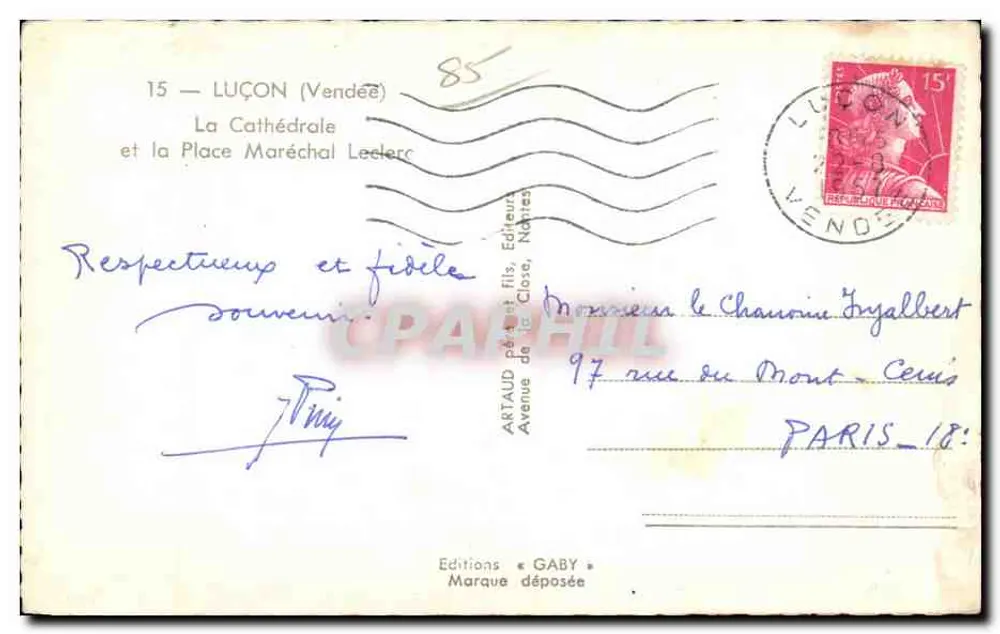 Luçon (Vendée) — A Catedral e a Praça Maréchal Leclerc — Edições Gaby - Verso