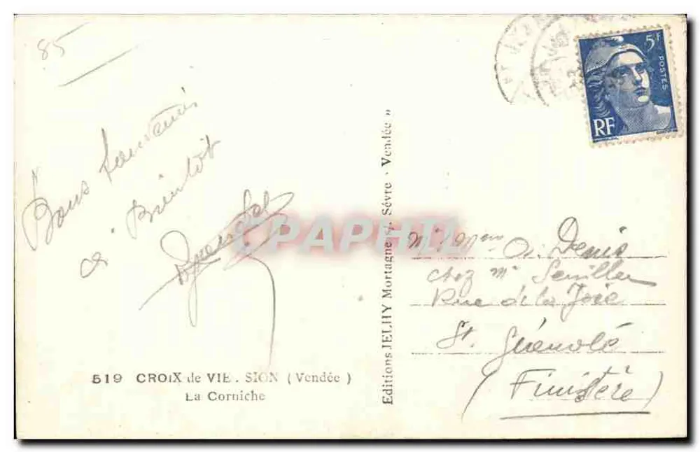 Croix de Vie - Sion (Vendée) — A Corniche — Éditions JEHLY n°519 - Verso