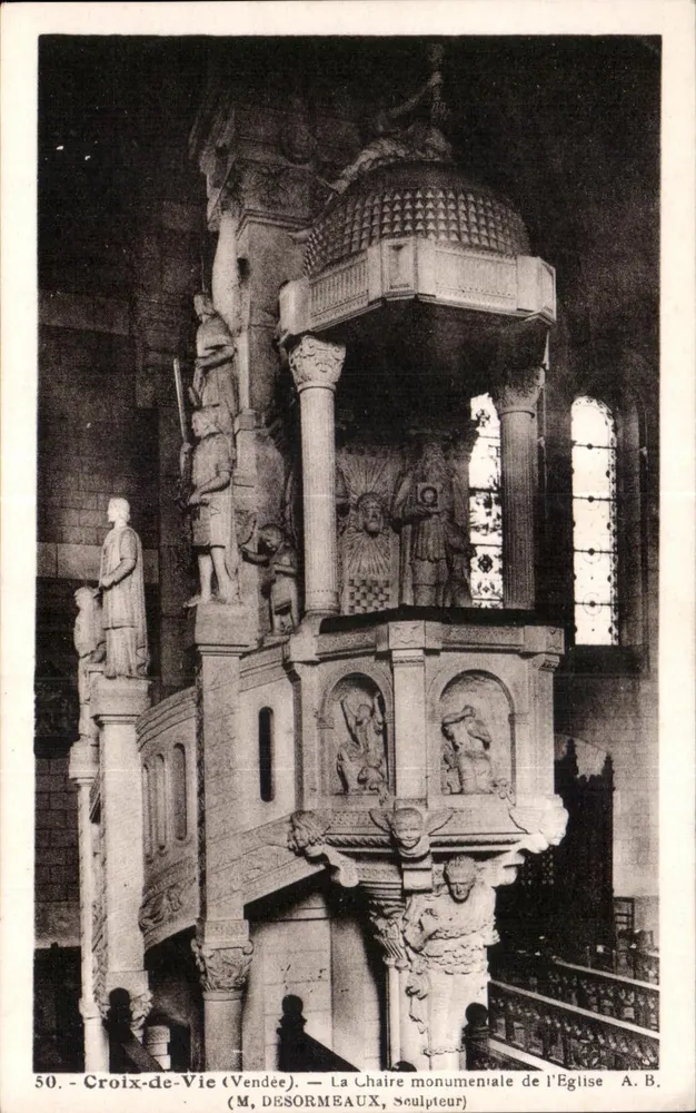 Croix-de-Vie (Vendée) — Die monumentale Kanzel der Kirche — (M. DESORMEAUX, Bildhauer) - Vorderseite