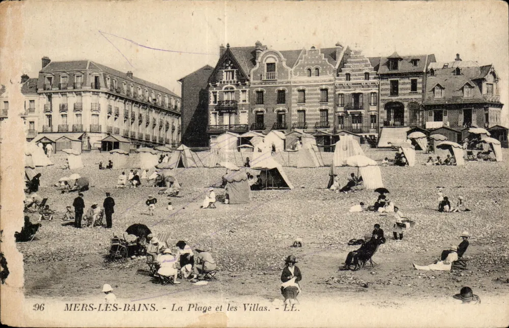 Mers-les-Bains — La Plage et les Villas — Éditeur L.E. — N° 96 - Vorderseite
