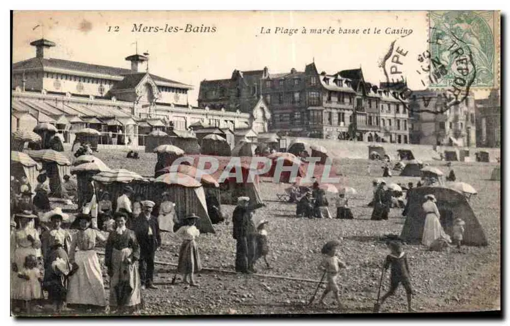 Mers-les-Bains — Die Strandpromenade bei Ebbe und der Casing — Verleger nicht identifiziert, n° 12 - Vorderseite