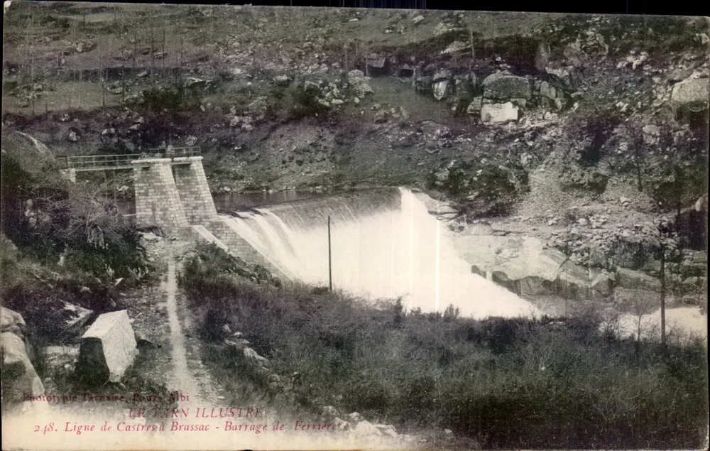 Barrage de Ferrières — Línea de Castres a Brassac — Fototipia Tachnaise, Pauz, Albi - Anverso