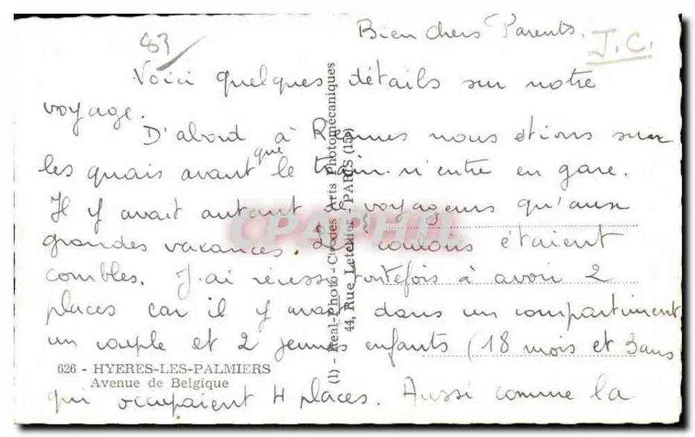 Avenue de Belgique — Hyères-les-Palmiers — Verlag Réal-Photo-Cliodes Arts Photo-Graphiques - Rückseite