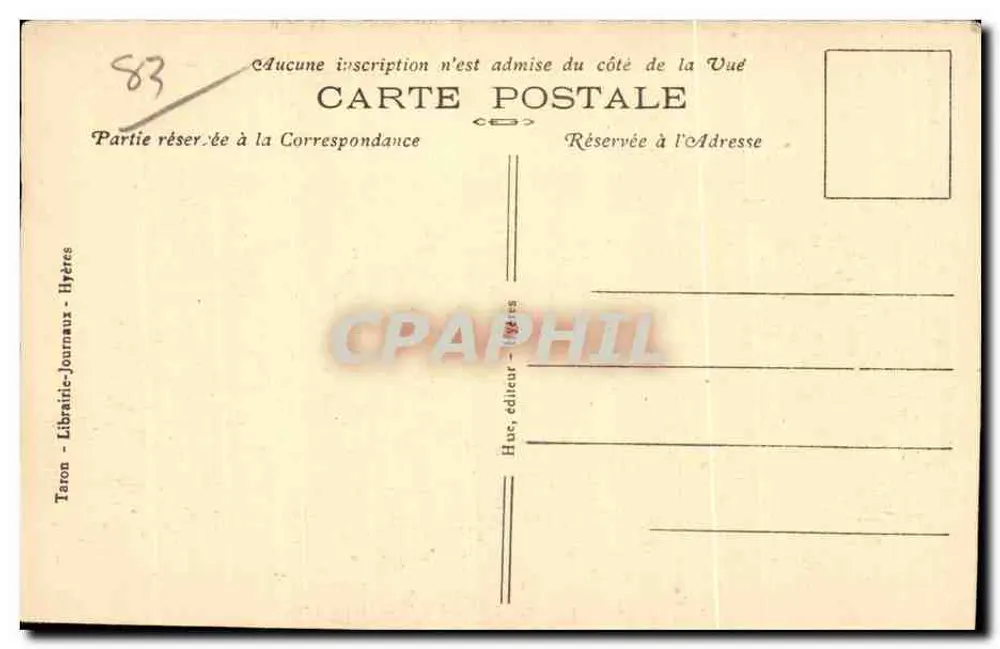 Hyères — Ansicht der Oberstadt — A. - 8 — Verlag Huc, Taron - Rückseite