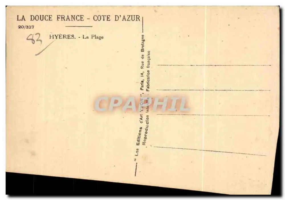 Hyères - La Plage — Côte d'Azur — Éditions d'Art YVON - Rückseite
