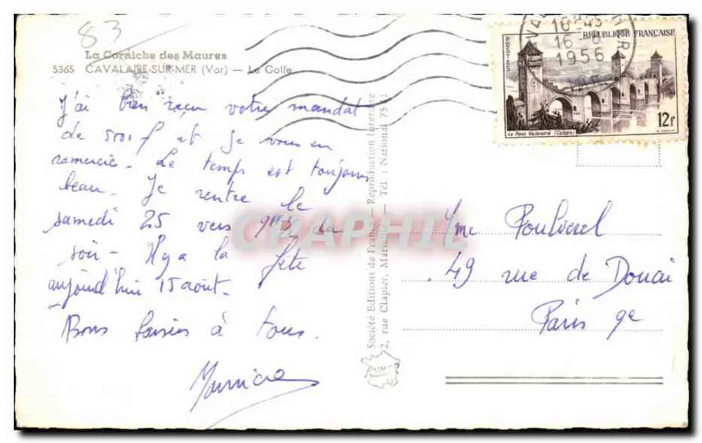 La Corniche des Maures — Cavalaire-sur-Mer (Var) — Editions de France - Rückseite