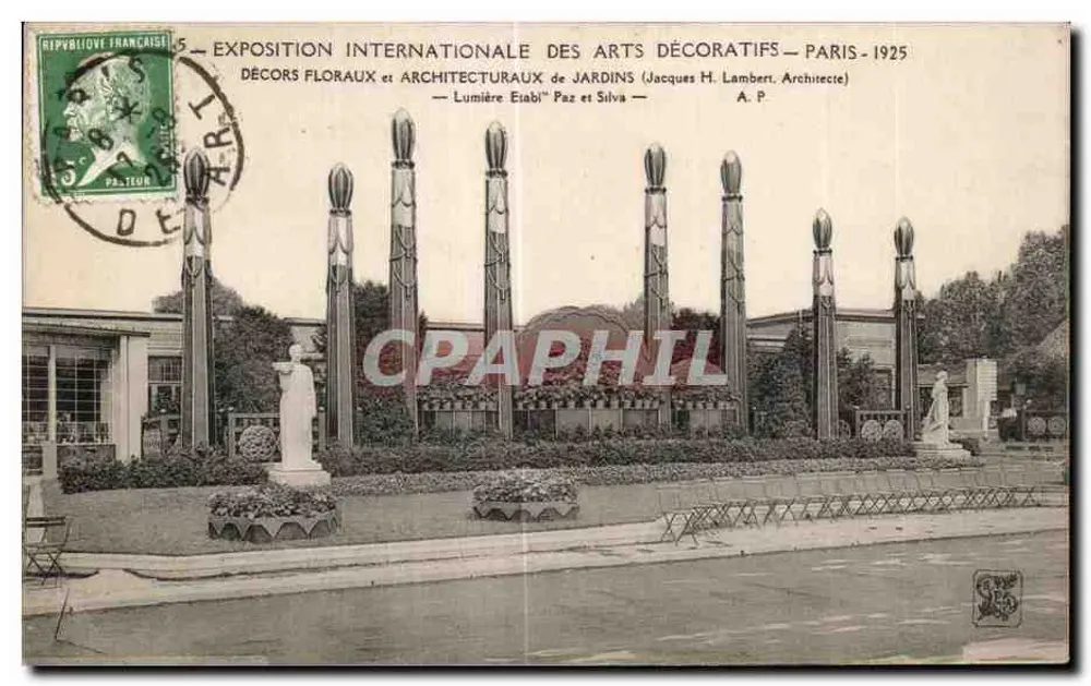 Internationale Ausstellung der dekorativen Künste — Paris — 1925 — Blumendekorationen und architektonische Gestaltungen von Gärten (Jacques H. Lambert, Architekt) — Licht Éiabi und Silva - Vorderseite