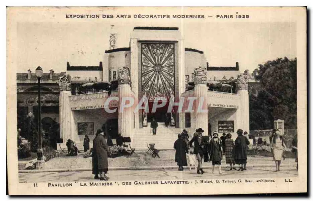 Pavillon 'La Maitrise' — Exposición de Artes Decorativas Modernas — París 1925 — Galeries Lafayette, arquitectos J. Hiriart, G. Tribou, G. Beau - Anverso