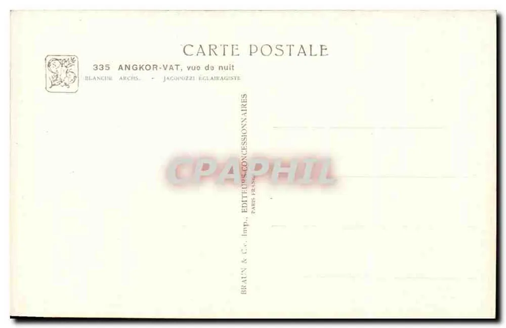 Angkor-Vat — vista noturna — Braun & Cie, Imp. Paris - Verso
