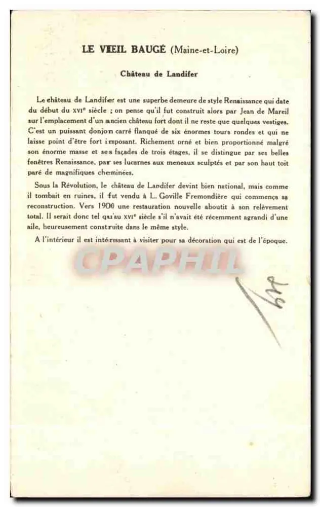 Das alte Baugé (Maine-et-Loire) — Schloss Landifer — 6. Serie, Sammlung Pauanberge Solution, gedruckt in Frankreich - Rückseite