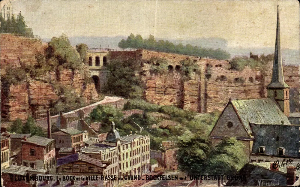 Luxemburg. Der Bock und die Unterstadt von Grund — Bockfelsen mit Unterstadt Gruen - Vorderseite