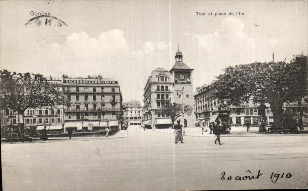 Genebra — Torre e praça da Ilha — Edição Moos, Karlsruhe - Frente