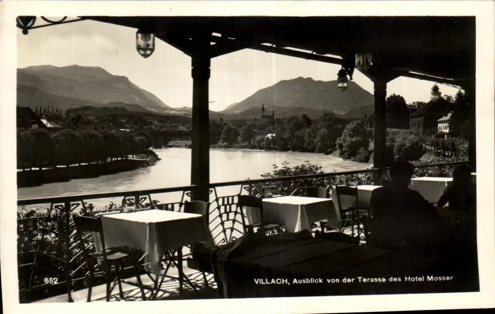 Villach, Ausblick von der Terrasse des Hotel Mosser — n° 652 — Kunstverlag Franz Schill, Klagenfurt - Vorderseite