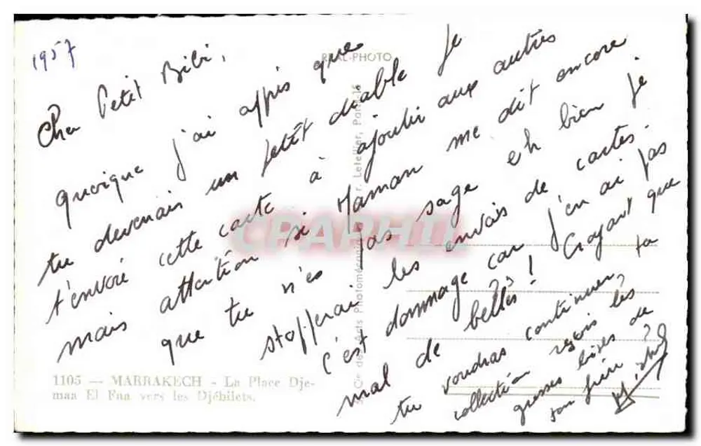 Marrakech — La Place Djemaa El Fna in Richtung der Djebilets — Verlag R. Letelier, Paris - Rückseite