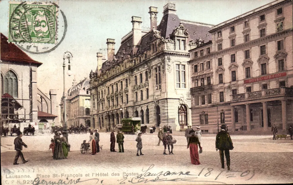 Lausanne. Place St-François und das Hotel des Postes — Germaine, C.P.N. 925 - Vorderseite