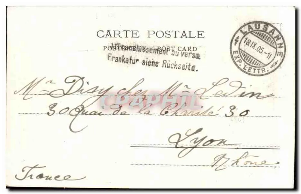 Lausanne. Place St-François und das Hotel des Postes — Germaine, C.P.N. 925 - Rückseite