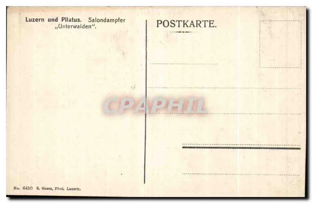 Luzern und Pilatus — Ansicht des Sees mit dem Dampfer « Unterwilden » — E. Goetz, Fot. Luzern, Nr. 4450 - Rückseite
