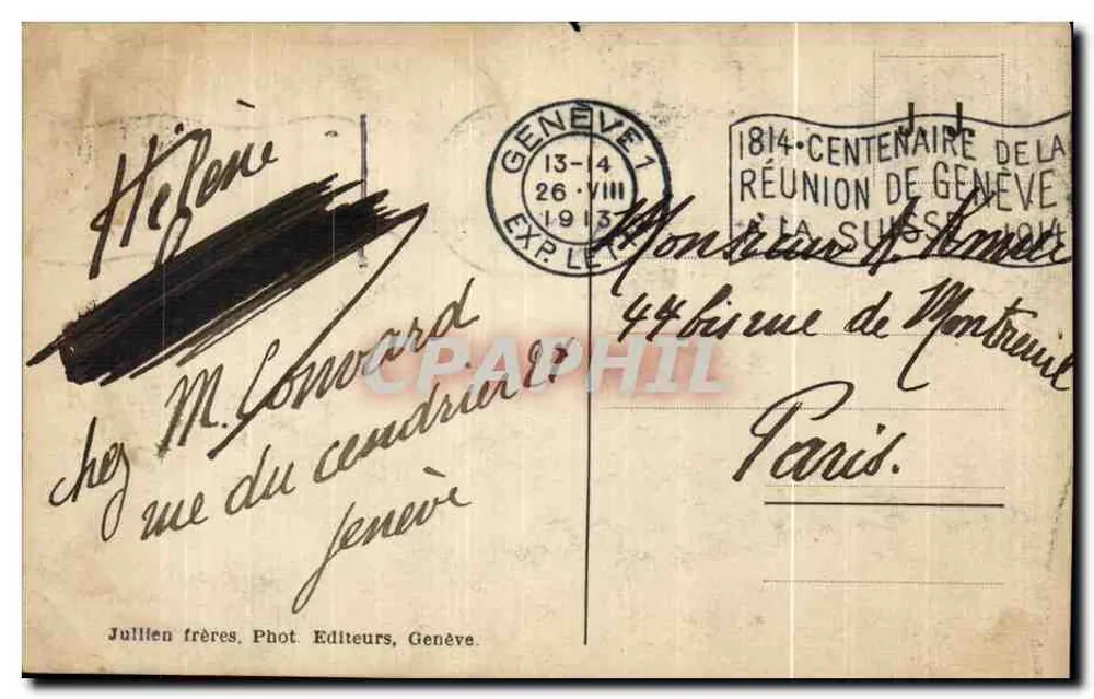 Genève — La Rade et le Mont-Blanc — Julllien frères, Phot. Editeurs, Genève, n° 2393 - Verso