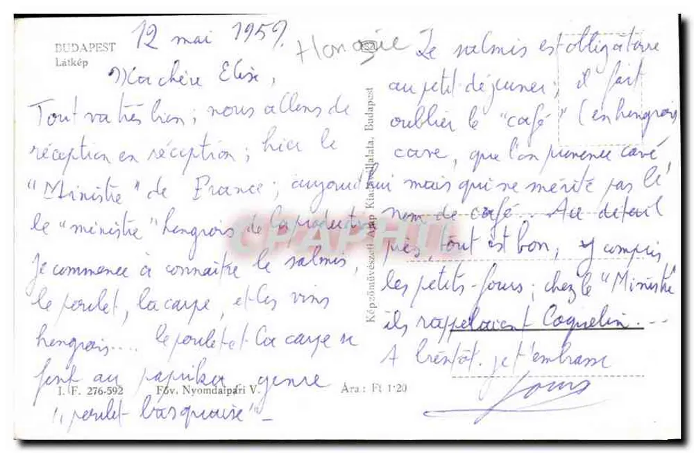 Visão aérea de Budapeste — Ponte das Correntes e rio Danúbio — editor Lát kép, n° 276-592 - Verso