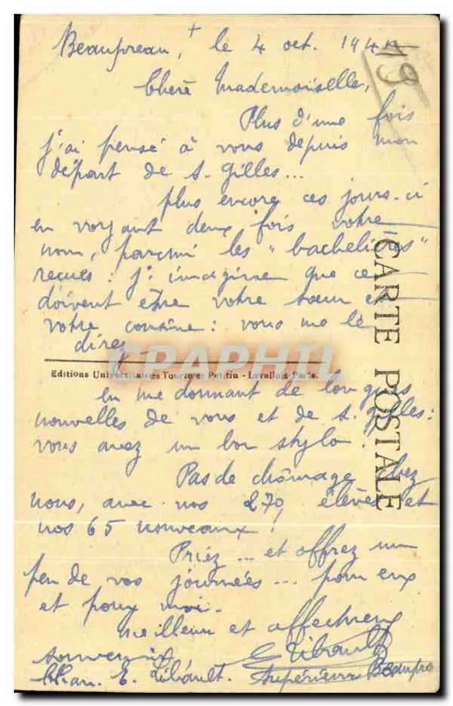 Pequeno Seminário de Beaupréau — A Fachada — Edições Universitárias Tourneville & Petifia - Lavallais, Paris - Verso