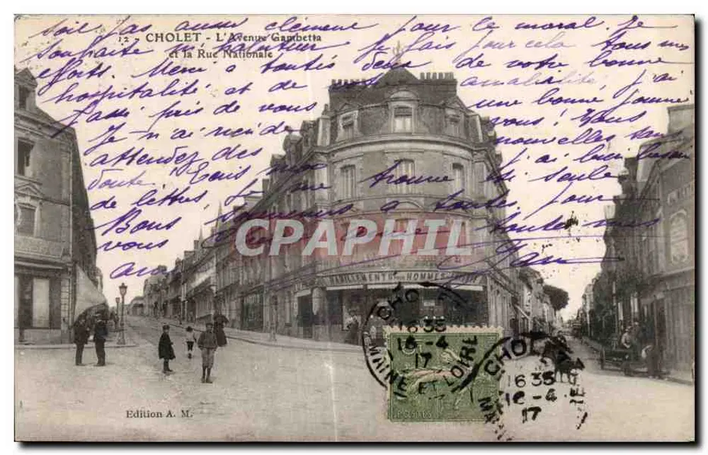 Cholet - Avenue Gambetta und Nationalstraße — Edition A. M. - Vorderseite