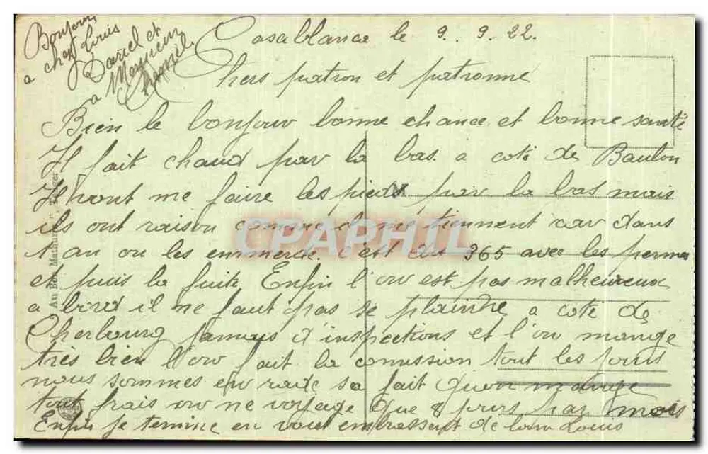Tanger - Légation de France — bâtiment avec grille ornée et drapeau, éditeur IMPRIMÉ SUR LA CARTE : 'Villa de France Hotel' visible en arrière-plan - Rückseite