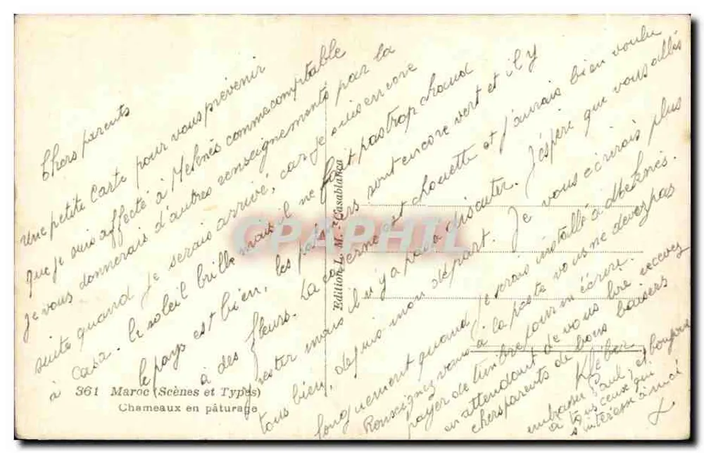 Kamele im Weidegang — Marokko (Szenen und Typen) Nr. 361 — Éditions M. Gézalbiano - Rückseite