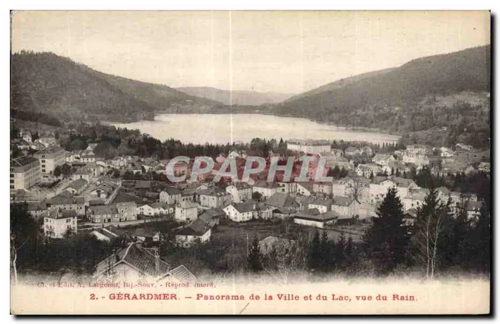 Gérardmer — Panorama der Stadt und des Sees, Ansicht vom Rain — Verlag und Ed. A. Langeron, Bij-Sour - Vorderseite