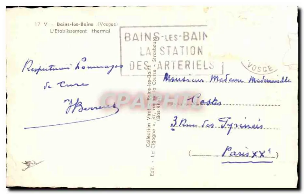 Bains-les-Bains — L'Établissement thermal — Éditeur : La Station des Arteriels - Rückseite