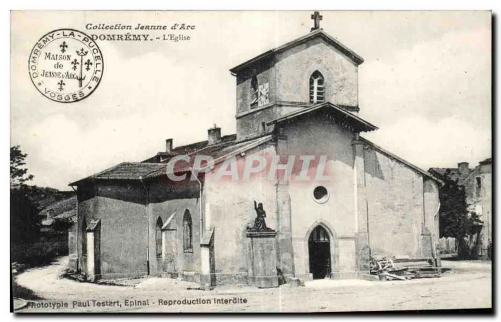 Domréméy - A Igreja — Coleção Jeanne d'Arc, fototipia Paul Testart, Epinal - Frente